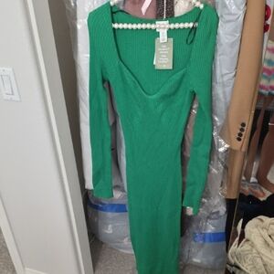 H&M Green Long Sleeve Bodycon Dress
